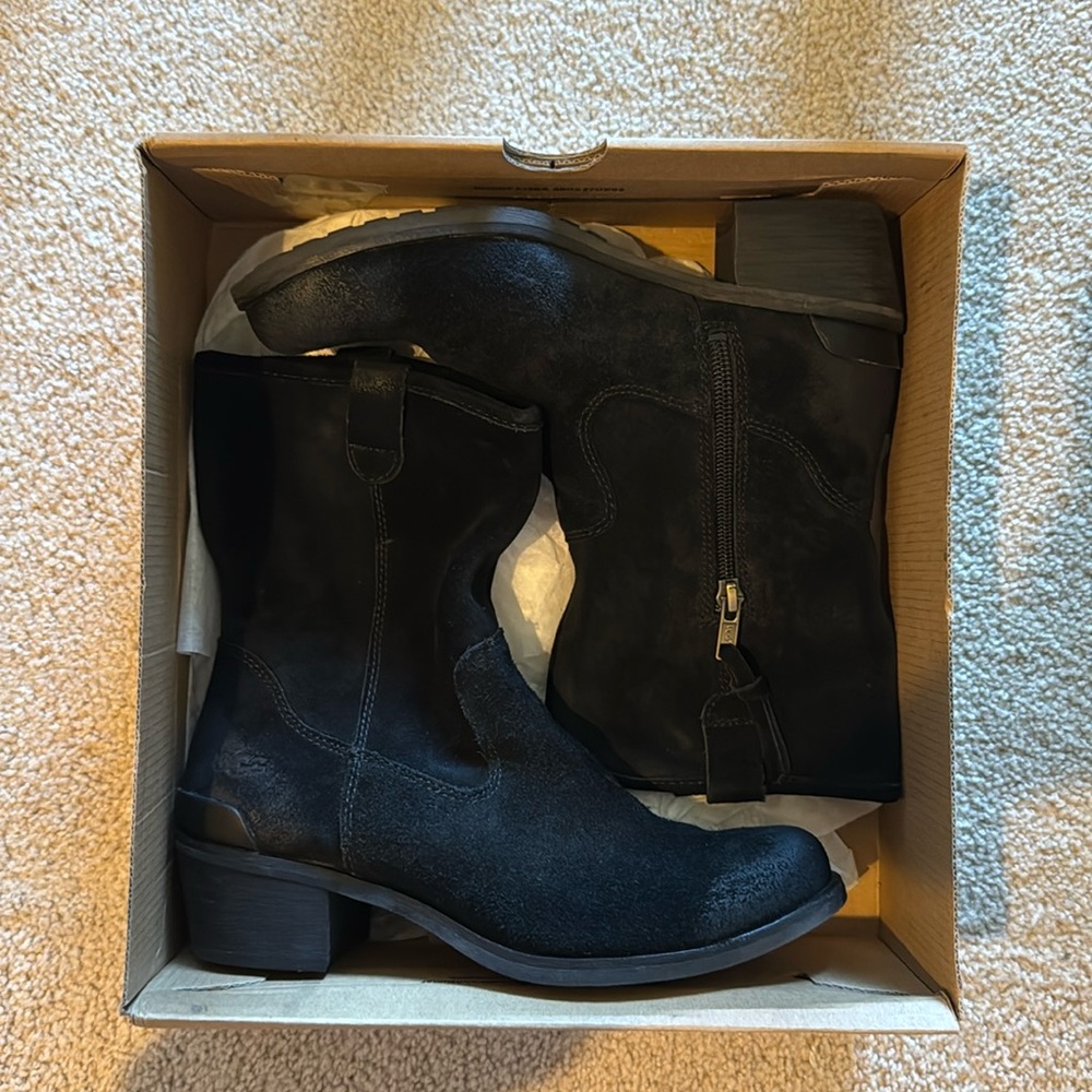 Ugg “Briar” boots, black suede, size 6